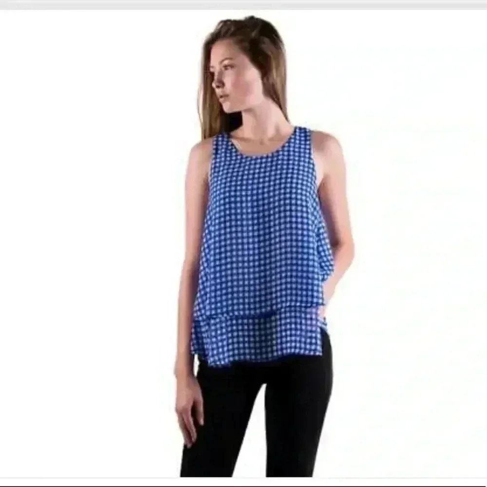ANTHROPOLOGIE LILIS CLOSET BLUE PLAID TIERED TOO S